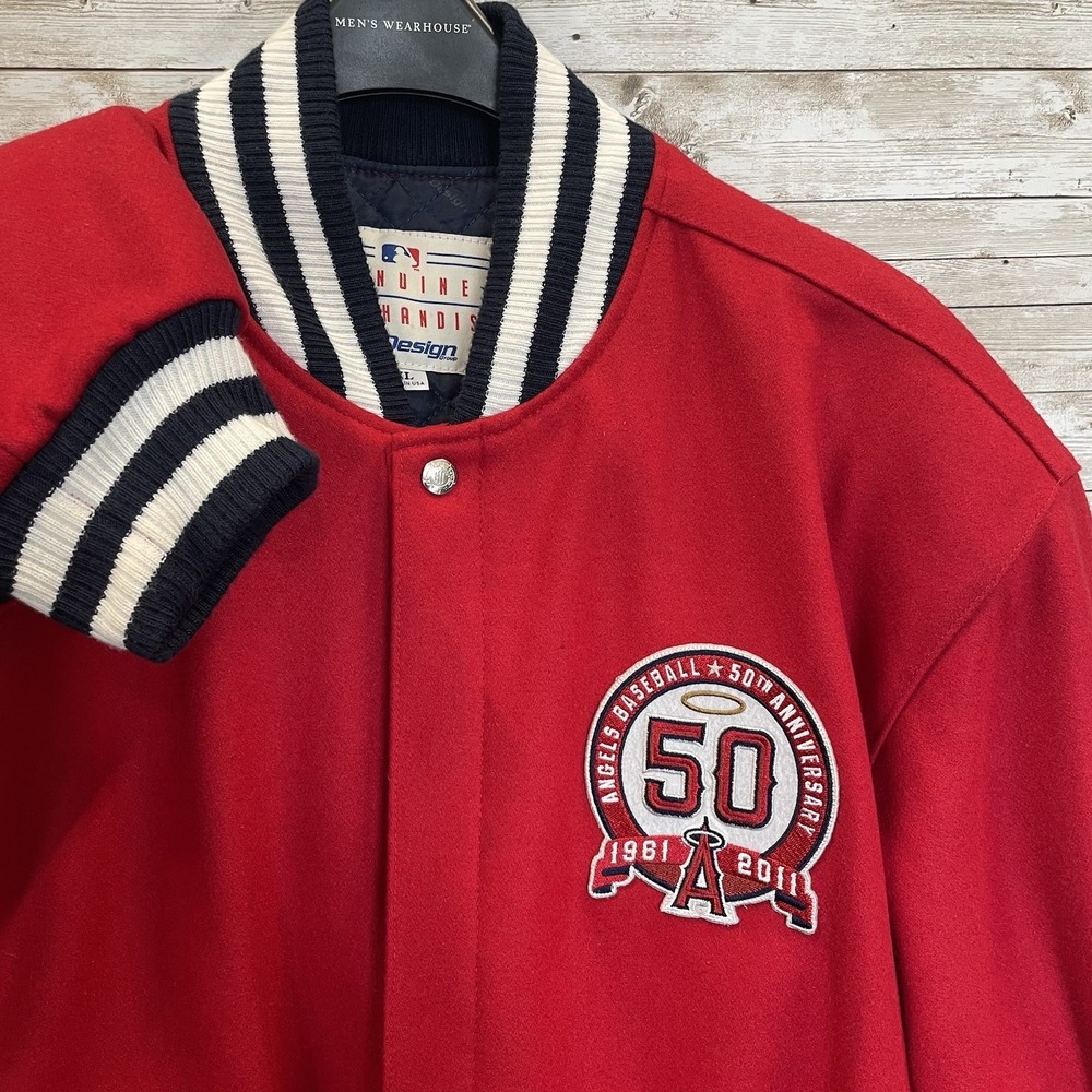 RARE J H Design Los Angels Angels Mens XL Letterman Jacket‎ Red 50th Anniv USA